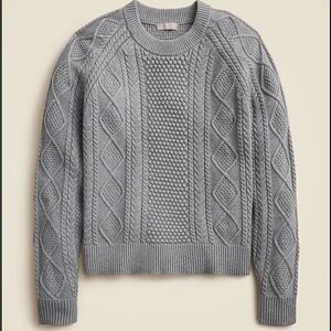 NWT J.Crew Cotton cable-knit crewneck sweater - “heather boulder” gray - medium